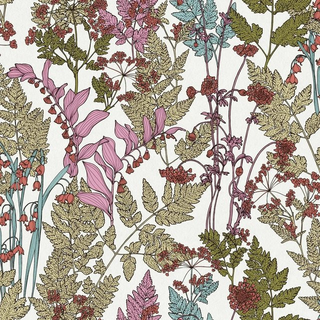 Profhome Blumen Tapete Floral Matt in Creme, Grün und Pink, Vlies, Breite: 0,53 m, Länge: 10,05 m - Bild 1
