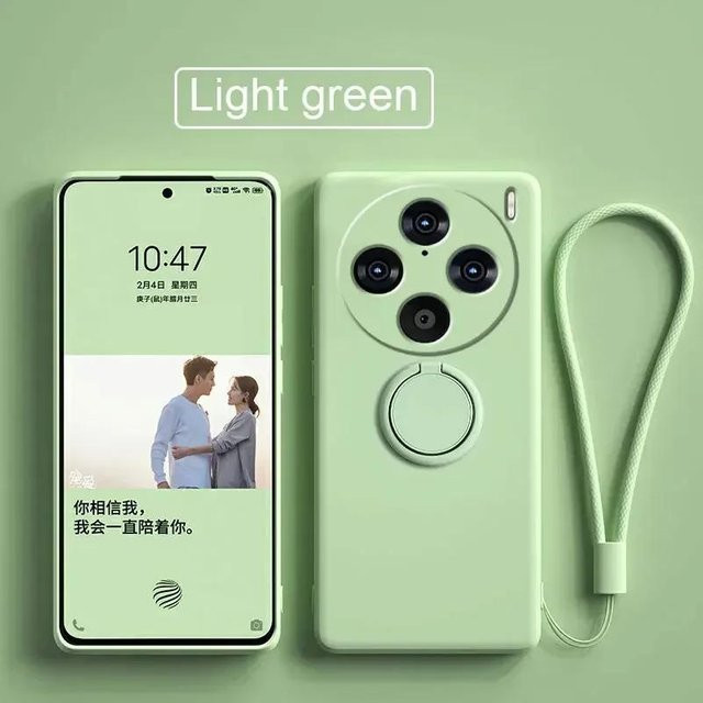 Stoßfeste Flüssigsilikon Handyhülle mit Ringständer und Lanyard für VIVO X300 Pro und VIVO X300 in Grün - Bild 1