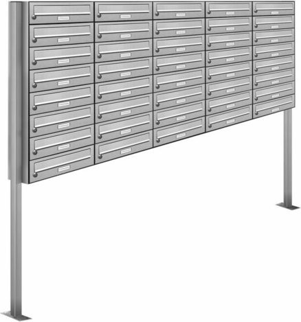 AL Briefkastensystem für 40 Parteien, silberfarben, B/H/T: 199,5 x 170 x 27,5 cm - Bild 1