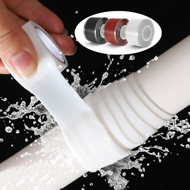 Selbstklebendes, wasserdichtes Dichtungsband mit hoher Druckbeständigkeit zur Leckage-Prävention in Schwarz, Rot und Weiß - Bild 1
