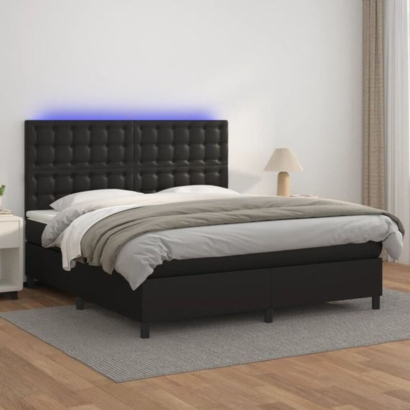 vidaxl Boxspringbett mit Matratze in Schwarz aus Kunstleder B/T/H: 180 x 200 x 118 cm - Bild 1