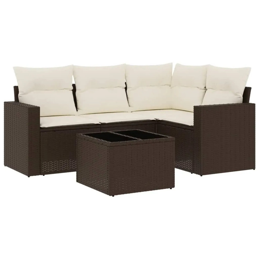 vidaXL 5-teilige Garten-Sofagarnitur aus Poly-Rattan mit Kissen in Braun und Cremeweiß - Bild 2