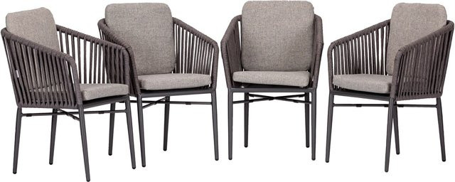 Acamp Stapelsessel-Set Manhattan 4er Set aus pulverbeschichtetem Aluminium mit Auflagen in Anthrazit Grau - Bild 1
