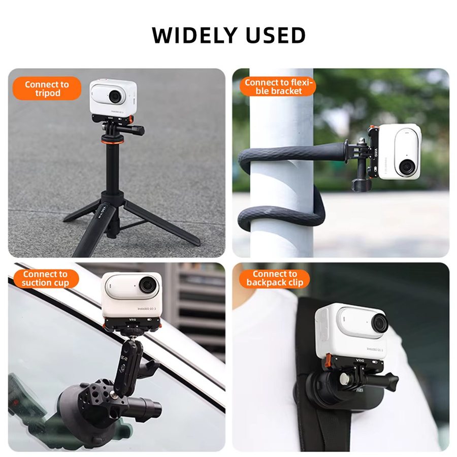 VRIG Magnetischer Schnellwechseladapter für Insta360 Go 3 und GO 3S, Typ-C-Kamerahalterung mit wiederaufladbarer Basis, 1/4 Zoll Schraube und GoPro-Anschluss, Schwarz - Bild 5