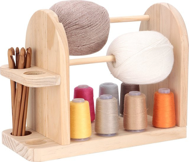QJH Garnständer aus Holz in Braun zum Wickeln von Garnspulen und Wollknäueln für Strick- und Häkelarbeiten - Bild 1