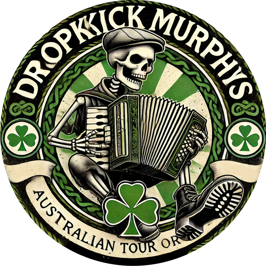 Vintage Dropkick Murphys Metallschild von Potdemiel mit Skelett und Kleeblatt, Wandkunst aus Aluminium, B/H: 20,32 x 20,32 cm, Mehrfarbig - Bild 6
