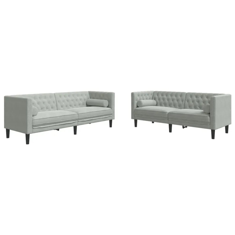vidaXL 2-teiliges Chesterfield-Sofa-Set aus Samt in Grau mit Nackenkissen und Massivholzrahmen - Bild 2