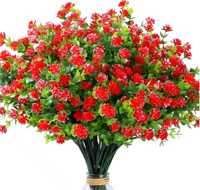 NANDI Künstliche Eukalyptus-Pflanze in Rot zur Dekoration von Hochzeitsbögen und Zimmerpflanzen - Bild 1