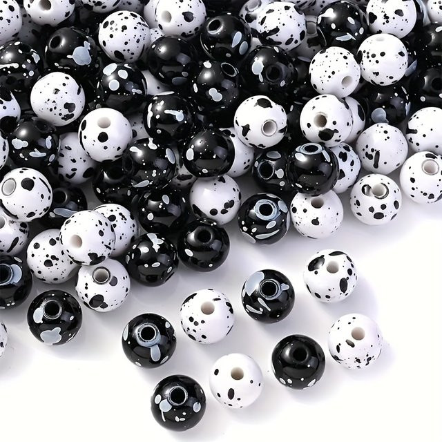 QYWCTZ Perlen, Acryl, Schwarz-Weiß, 8mm, Unisex - Bild 1