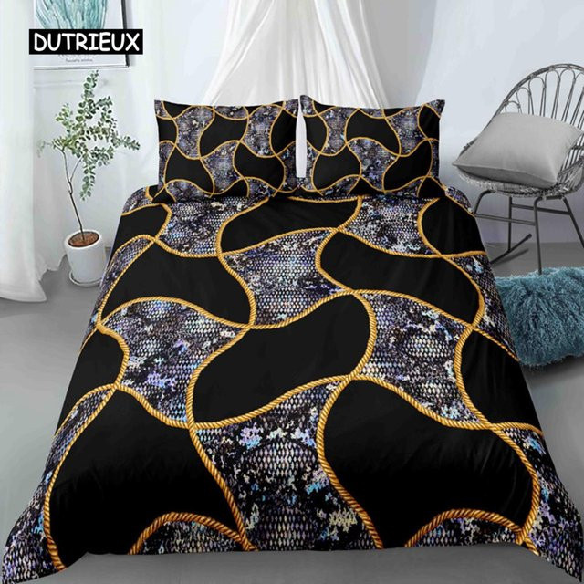Binchi Bettwäsche-Set in Schwarz-Gold im Vintage-Stil mit Bettbezug und Kissenbezug, B/H: 135 x 200 cm - Bild 1