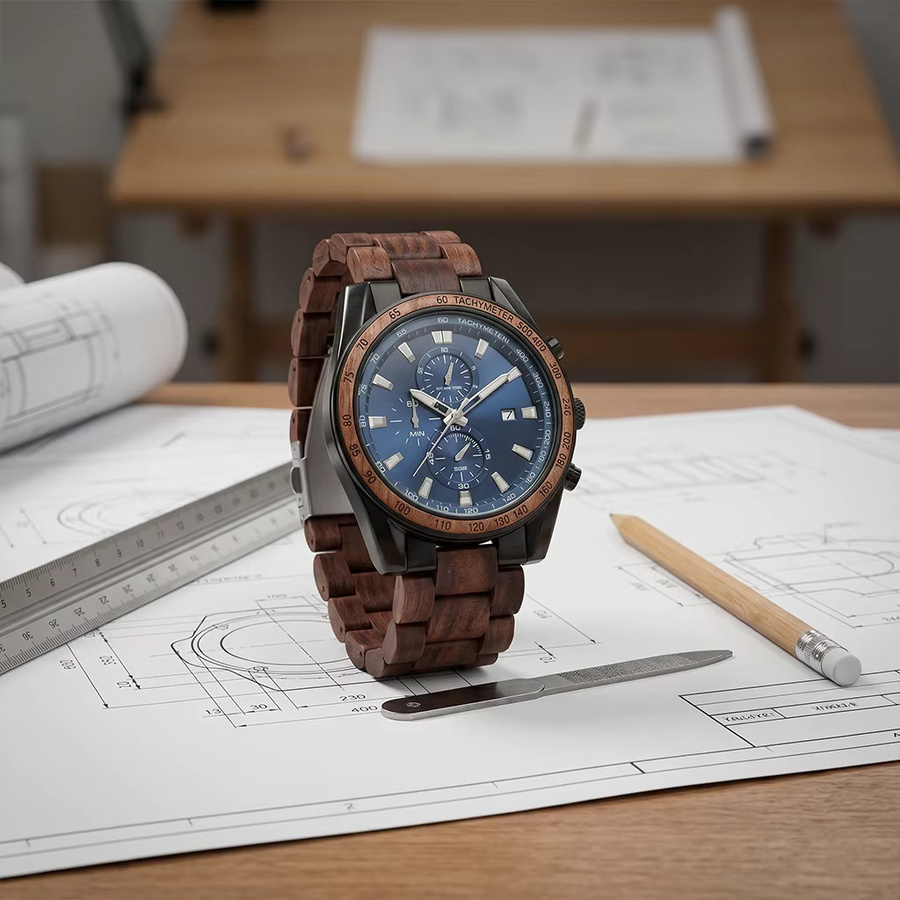 Rainch Armbanduhr Holz, Chronograph, Quarz, Herren, Blau - Bild 4