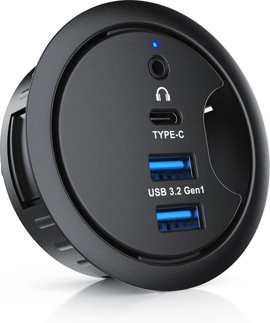 CSL Kabeldurchführung mit USB Hub in Schwarz mit 2x USB-A, 1x USB-C und Audioanschluss (USB 3.0) - Bild 1
