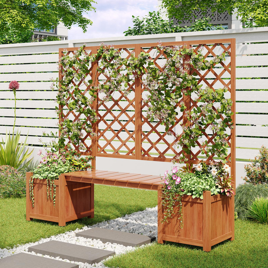 Pflanzkübel mit Spalier und Sitz von GL Store in Braun für Kletterpflanzen, B/T/H: 169 x 42 x 145 cm - Bild 2
