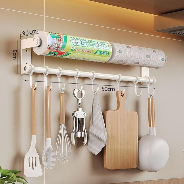 Yiran Furniture Mehrzweck Küchenregal aus Edelstahl in Weiß mit Löffelhalter, Geschirrtuchständer und Küchenrollenhalter zur Wandmontage - Bild 1