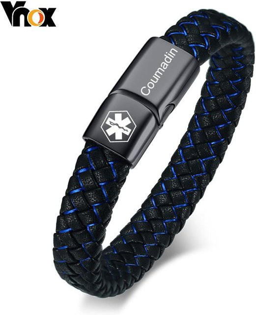 Vnox ID Armband, geflochtenes Leder, Edelstahl, Silber, Herren, 20,5 cm - Bild 1