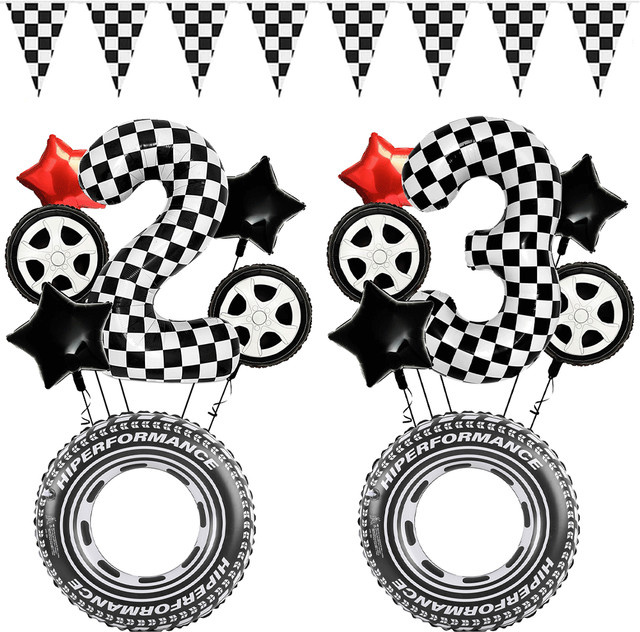 EsenTroye Motocross Racing Party Dekoration Set mit Checkered Folie und Ballon Nummern 1-9 in Schwarz - Bild 1
