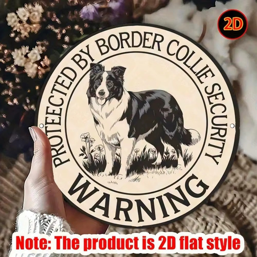 BMRD Vintage Metall-Wandkunst Border Collie Hund Retro Aluminium-Schild, rund, mehrfarbig, Durchmesser: 20 cm - Bild 2