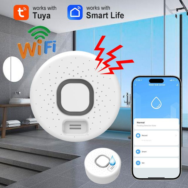 Earykong WLAN Wasserleckdetektor Tuya Smart Flutsensor in Weiß mit APP-Push-Alarm für Küche und Bad - Bild 1