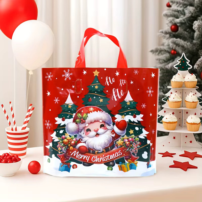 25 Stück rote Weihnachtsmann Weihnachtsbaum Geschenktüten aus Kunststoff mit Merry Christmas Design für deine Feiertage - Bild 4