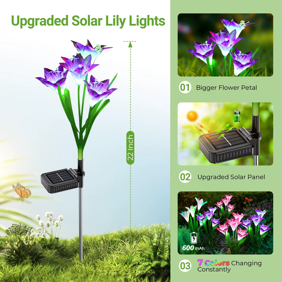 DBF Solar-LED-Lilien-Außenleuchten mit 7-farbigem Lichtwechsel für die Gartendekoration - Bild 2