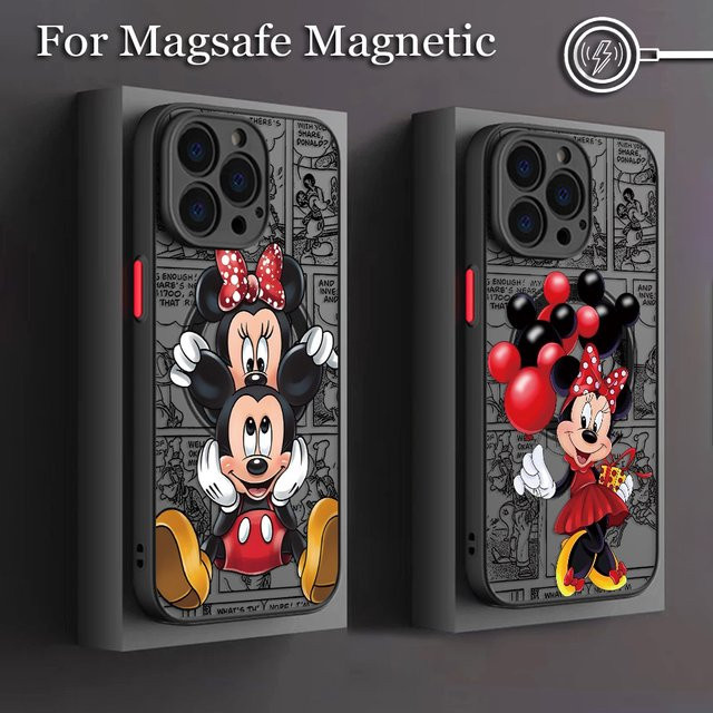 Mickey und Minnie Cartoon Handyhülle mit matter magnetischer Rückseite für iPhone Modelle in Multicolour - Bild 1