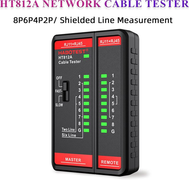 HABOTEST Multifunktions-Netzwerkkabeltester mit RJ45 und RJ11 Anschluss für CAT5/CAT5E/CAT6/CAT6A in Schwarz - Bild 1