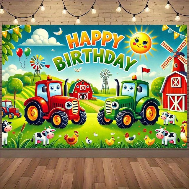 Bauernhof Geburtstag Wandteppich mit Traktor und Scheune von JMG Household Supplies, Ländliches Wanddekor für Party Foto Hintergrund, Mehrfarbig, Breite: 70 cm, Höhe: 100 cm - Bild 1