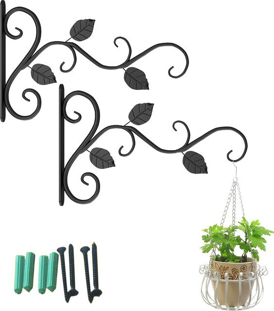 2er oder 4er Set Eisen Haken Halterung aus Metall in Schwarz für Blumentöpfe und Körbe für Garten, Outdoor und Indoor - Bild 1