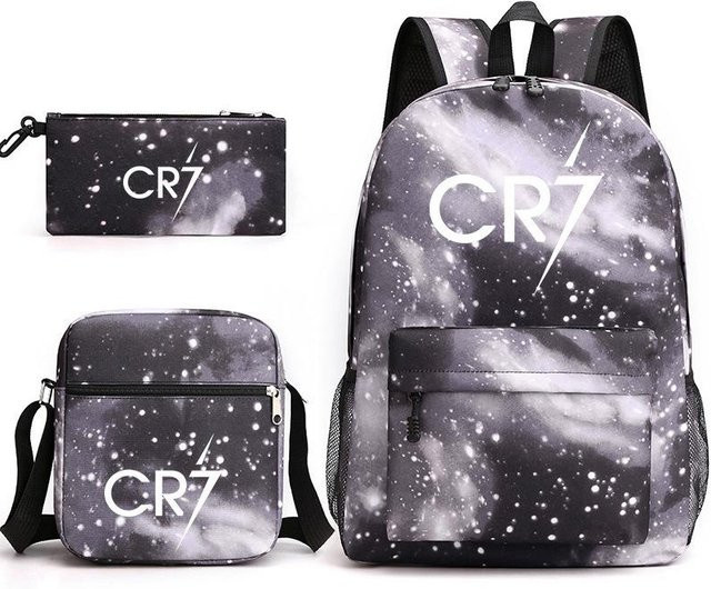 C Ronaldo Schultaschen-Set aus Canvas in Schwarz bestehend aus Rucksack, Umhängetasche und Federmäppchen - Bild 1