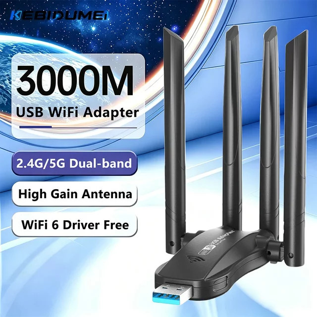 Kebidumei AX3000 WiFi 6 USB Wireless Adapter Dual Band 2,4 GHz/5 GHz 3000 Mbps Netzwerkkarte in Schwarz für Desktop-PC mit Windows 10/11 Unterstützung - Bild 1
