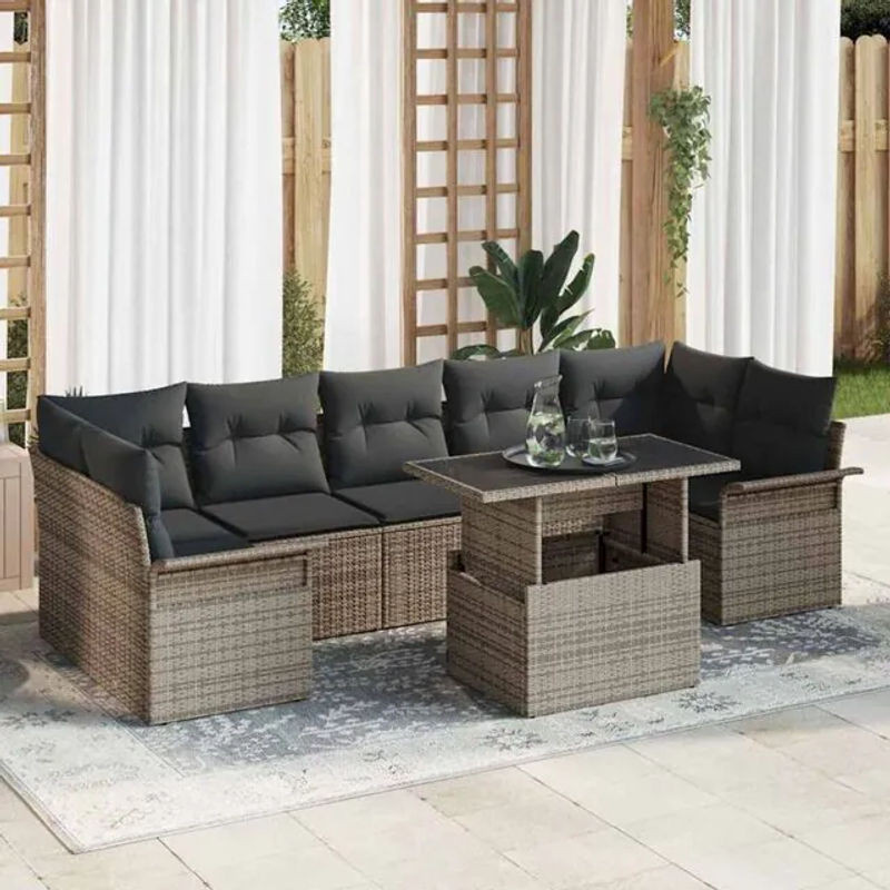 Vidaxl Garten-Sofa-Set aus Poly-Rattan mit Kissen und integriertem Stauraum in Grau - Bild 1