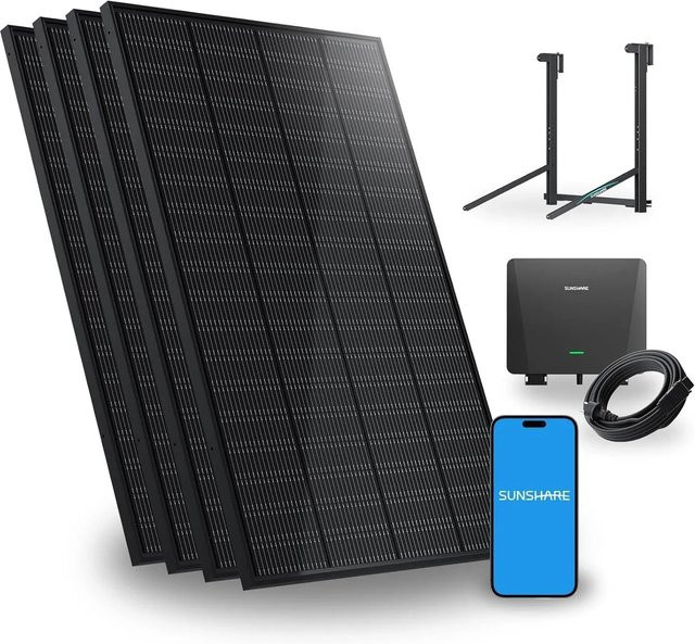 Sunshare Ray 800W Balkonkraftwerk mit Halterung für Brüstungs- und Glasbalkone in Schwarz - Bild 1