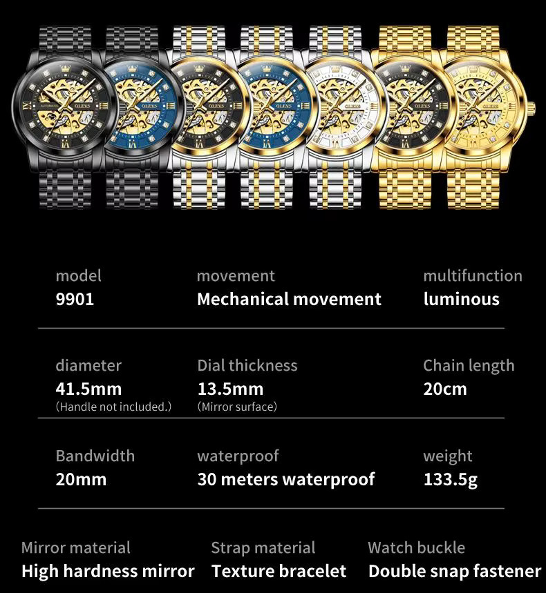 OLEVS Armbanduhr Automatik, Edelstahl, Bicolor, Gold, Herren - Bild 6
