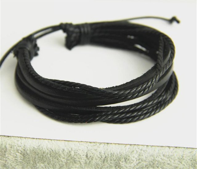 Armband, Leder, geflochtenes Seil, schwarz, Unisex - Bild 1