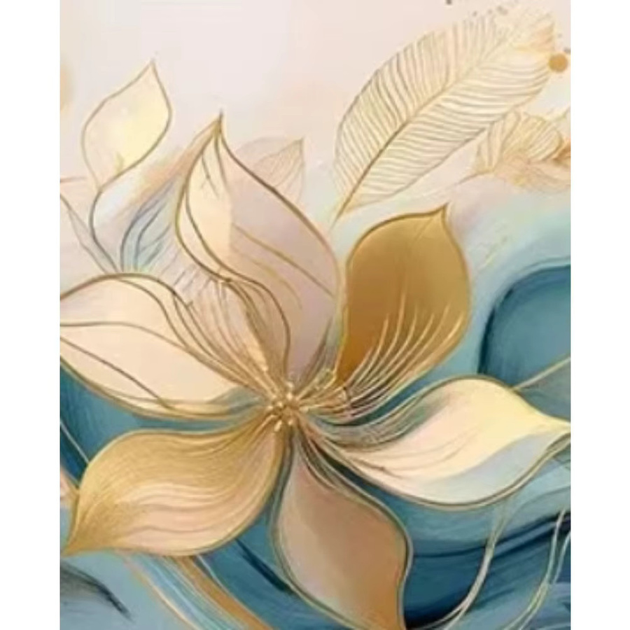 Modernes AZNM Leinwandposter mit floralem Blatt-Design in Gold und Multicolour, rechteckiges Wandbild ohne Rahmen - Bild 3