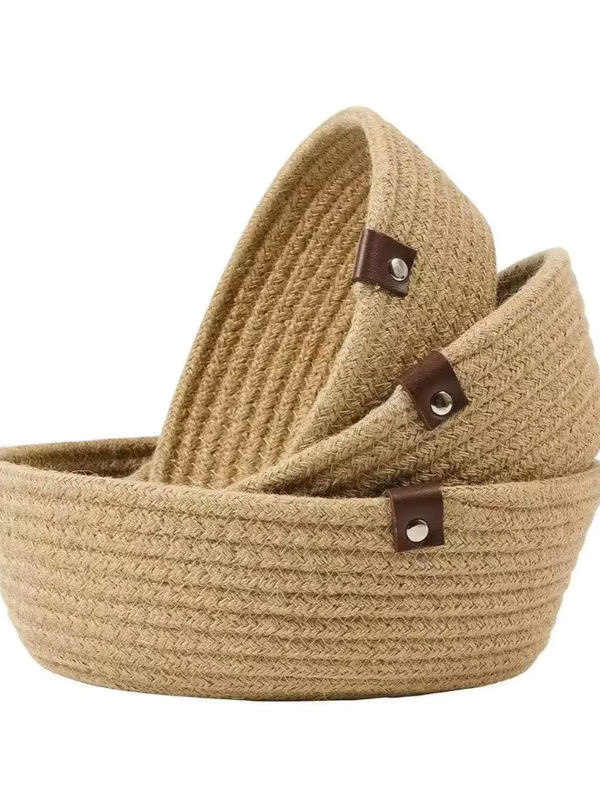 3-teiliges Aufbewahrungskorb-Set aus weißer Baumwolle, gewebte Seilkörbe mit Griffen im minimalistischen Design - Bild 4