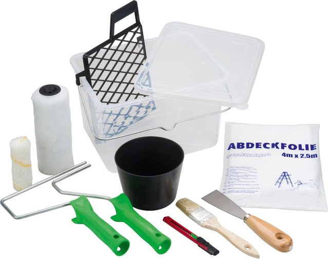 LUX-TOOLS Renovier-Set 10-teilig mit Eimer, Rolle, Bürste und Abdeckfolie in Mehrfarbig - Bild 1