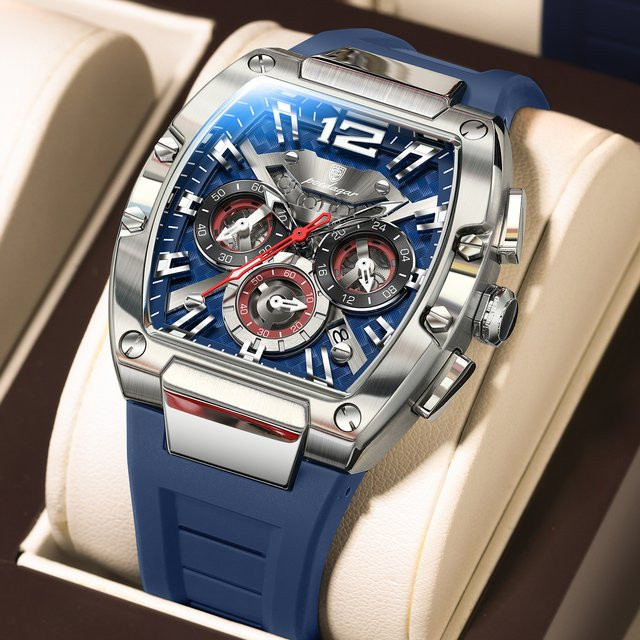 POEDAGAR Chronograph, Quarzuhr, Silikonarmband, Blau, Herren - Bild 1