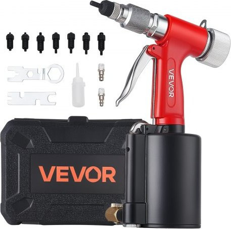 VEVOR Druckluft Nietmutternzange Set in Rot mit 8 metrischen und SAE Kopfstücken für M4 M5 M6 M8 M10 1/4 5/16 3/8 Zoll aus Aluminium - Bild 1