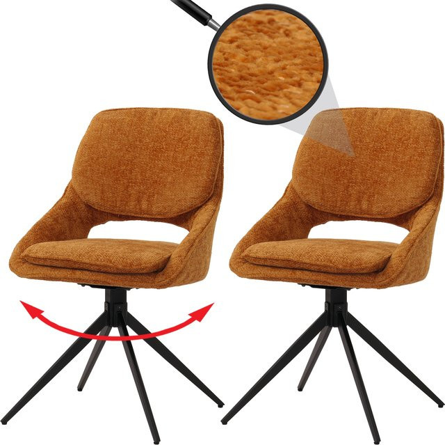 2er-Set MCW Esszimmerstuhl N73 in Ocker-Gelb, drehbar mit Auto-Return Funktion, Textil Chenille Stoff, Modernes Design - Bild 1