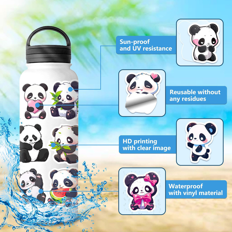 50 Cartoon Panda Aufkleber DIY Tiere Multicolor - Bild 4