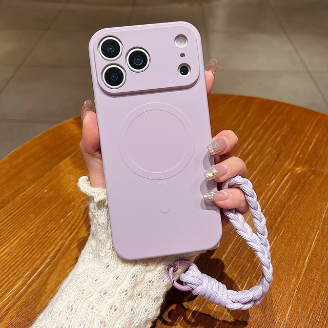 MagSafe Silikon Handyhülle für Apple iPhone 17 16 15 14 Pro Max Plus mit Handschlaufe in Purple - Bild 1