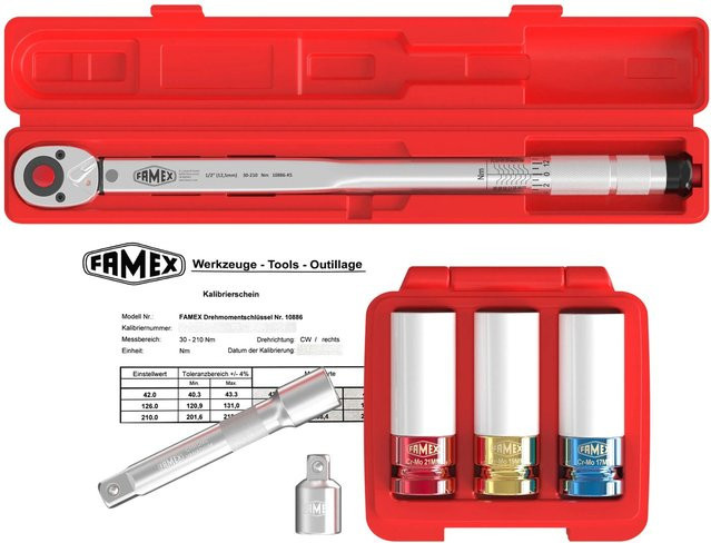 Famex Drehmomentschlüssel-Set 10886-3N-KS aus Chrome Vanadium in Silber mit 1/2 Zoll Spezial-Einsätzen - Bild 1
