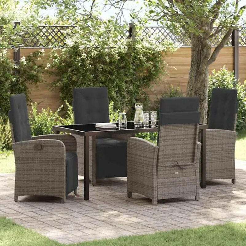 vidaXL Garten Essgruppe aus 5 Teilen in Grau mit Poly-Rattan, Glas und Metall im modernen Design - Bild 1