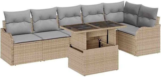vidaXL Garten-Sofa-Set aus Poly-Rattan mit 7 Teilen und Kissen in Beige - Bild 1