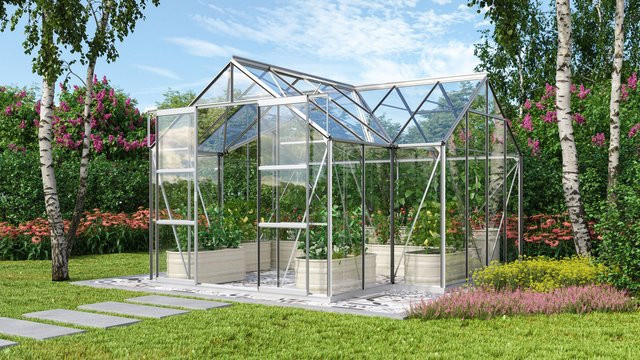 Vitavia Gewächshaus Sirona Orangerie aus Aluminium in Silber mit 13 m² Fläche, Sicherheitsglas und Doppelschiebetür - Bild 1