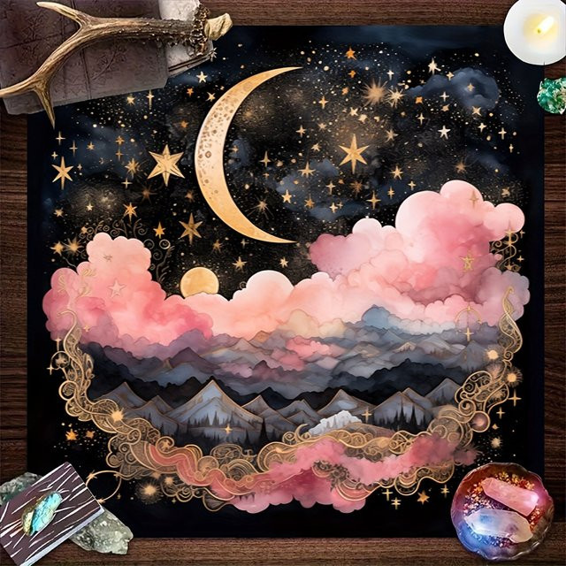 VIKAMA Tarot Tischdecke Sternennacht Mond und Sterne, quadratische Altar Tischdecke im Boho Design, Mehrfarbig, B/T: 75 x 75 cm - Bild 1