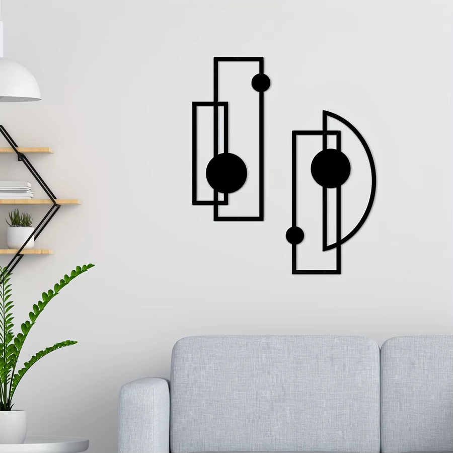DDPNKL 2er-Set Metall-Wanddekoration in Schwarz, abstrakte und geometrische Wandkunst im minimalistischen Design - Bild 3