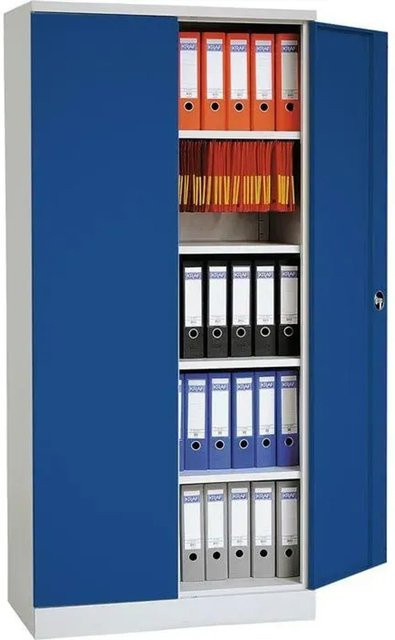 PROREGAL Flügeltürenschrank Badger mit 4 Fachböden in Grau-Blau lackiert, H x B x T: 195 x 120 x 42 cm - Bild 1