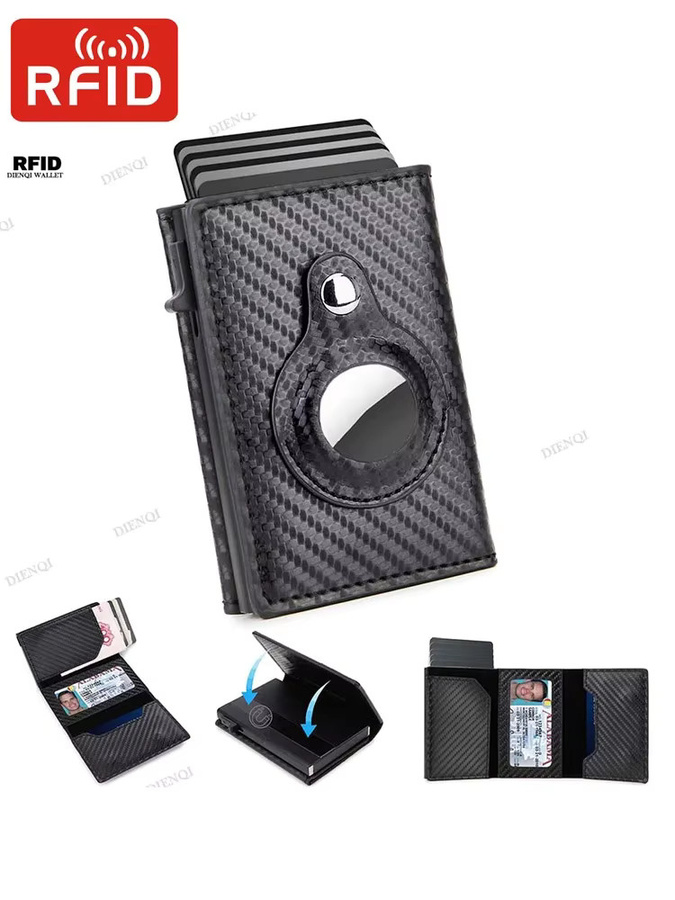 Minimalistische Geldbörse aus Kohlefaser mit automatischem Pop-Up-Kreditkartenhalter und AirTag-Halterung in Schwarz oder Braun - Bild 6
